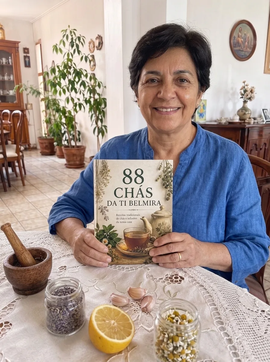Uma das primeiras leitoras com o livro e ingredientes para chá