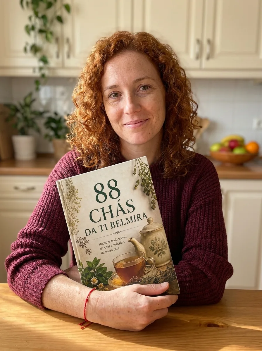 Uma das primeiras leitoras sentada com o livro 88 Chás da Ti Belmira