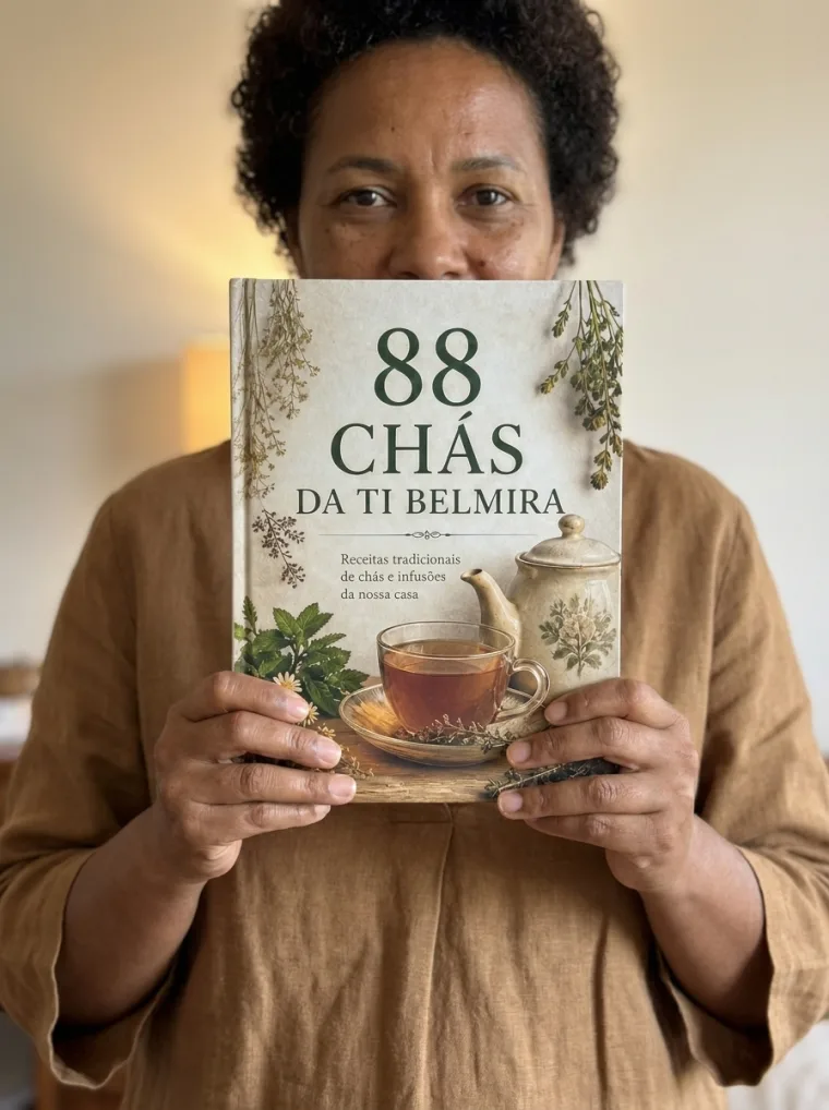 Uma das primeiras leitoras a segurar o livro 88 Chás da Ti Belmira